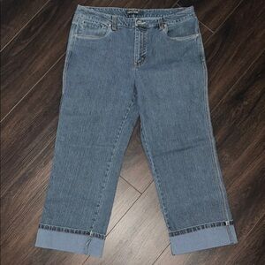 French Cuff Blue Denim Cropped Jeans, Size: 12